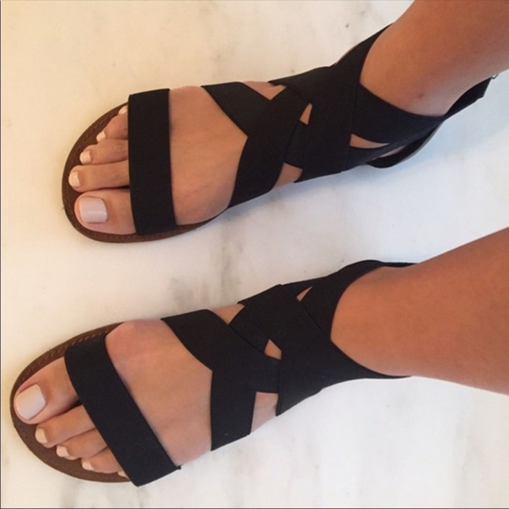 Black summer flat sandals price drop
